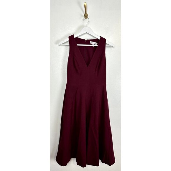 DRESS THE POPULATION Catalina Fit & Flare Cocktail Dress in Burgundy Size Small - Picture 4 of 10
